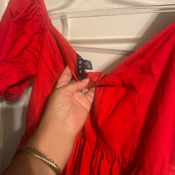 Anthro ATSU Dress Women 10P Red Off-The-Shoulder Preppy Poplin Sundress - Picture 10 of 16